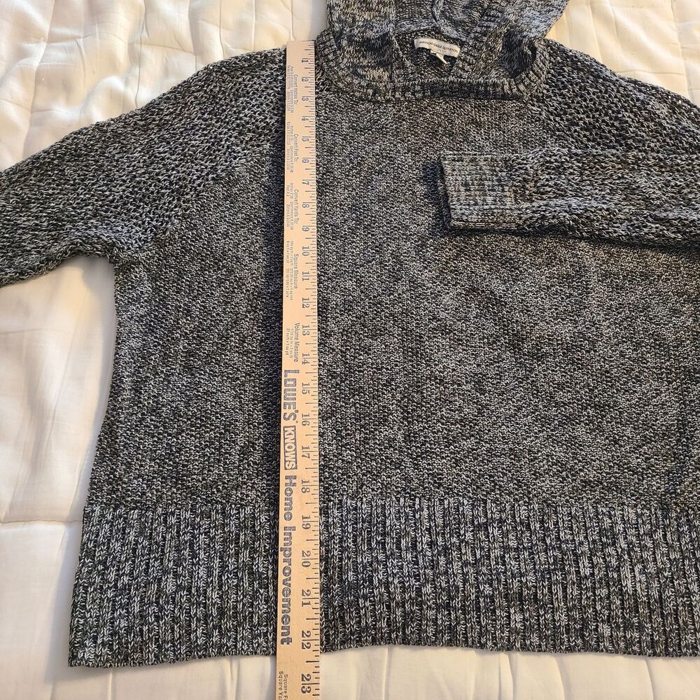 American Eagle Black White Marled Open Knit Shoulder Sleeves Hooded Sweater XL - Picture 14 of 15